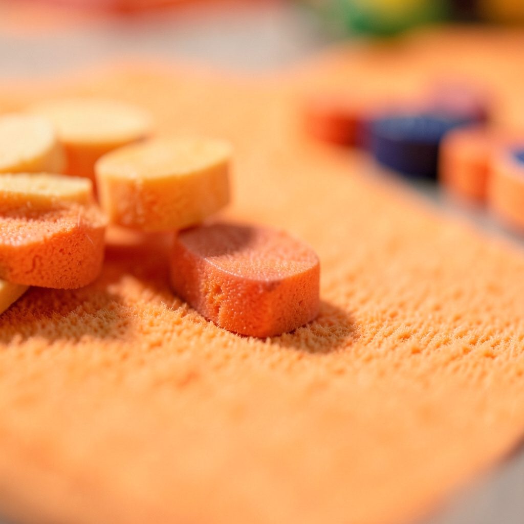 Extreme close-up photograph of weathered sandstone palace wall, warm orange and ochre tones with deep cracks and grainy texture, warm afternoon mood.